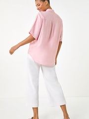 Roman Pink Rhinestone Button Detail Collar Blouse - Image 3 of 5