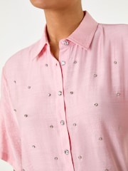 Roman Pink Rhinestone Button Detail Collar Blouse - Image 5 of 5