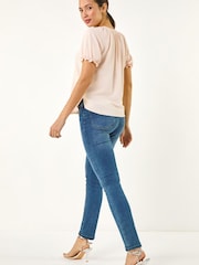 Roman Pink Tie Front Frill Sleeve Blouse - Image 3 of 5