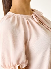 Roman Pink Tie Front Frill Sleeve Blouse - Image 5 of 5