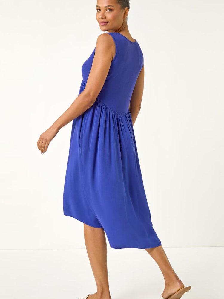 Roman Blue Ribbed Stretch Midi Dress - Image 2 of 5