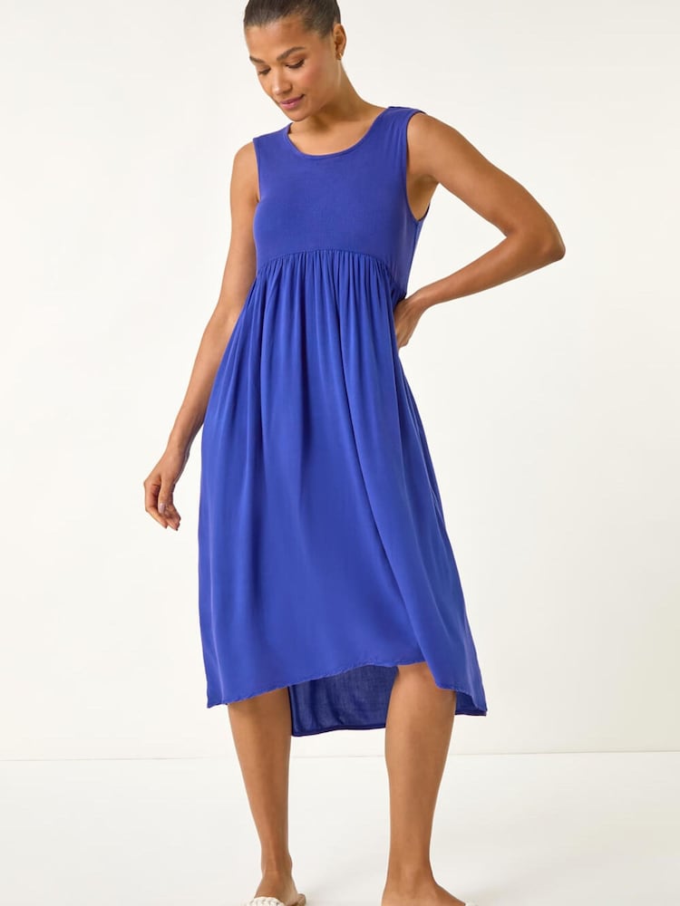 Roman Blue Ribbed Stretch Midi Dress - Image 5 of 5