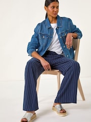 Roman Blue Stripe Linen Blend Trouser - Image 1 of 5