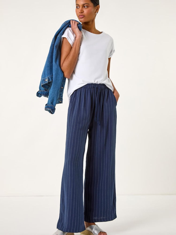 Roman Blue Stripe Linen Blend Trouser - Image 2 of 5