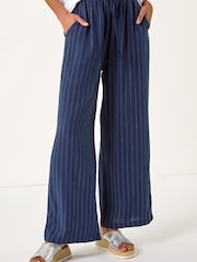 Roman Blue Stripe Linen Blend Trouser - Image 4 of 5