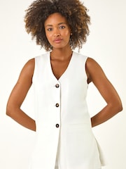 Roman White Longline Button Waistcoat Jacket - Image 4 of 5