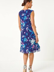 Roman Blue Petite Abstract Print Ruffle Shift Dress - Image 3 of 5