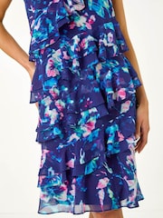 Roman Blue Petite Abstract Print Ruffle Shift Dress - Image 4 of 5