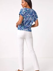 Roman Blue Textured Print Tie Hem Top - Image 3 of 5