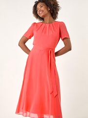 Roman Pink Pleated Chiffon Midi Dress - Image 2 of 5