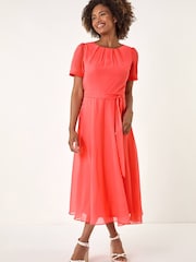 Roman Pink Pleated Chiffon Midi Dress - Image 3 of 5
