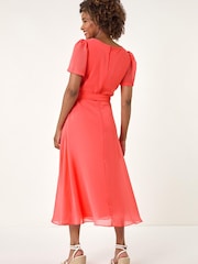 Roman Pink Pleated Chiffon Midi Dress - Image 4 of 5