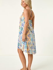 Roman Blue Petite Abstract Halter Neck Stretch Dress - Image 3 of 5