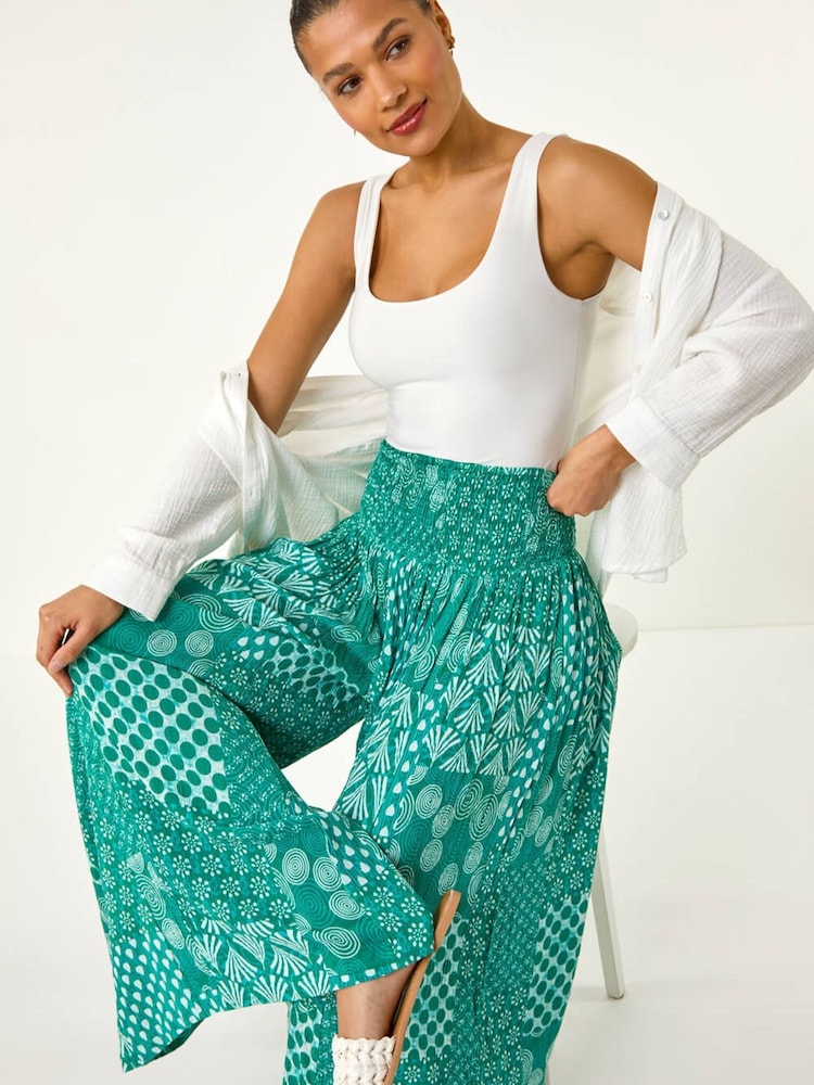 Roman Green Swirl Print Palazzo Wide Leg Trouser - Image 1 of 5