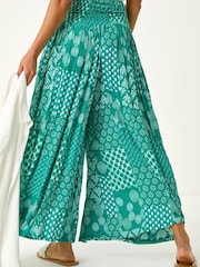 Roman Green Swirl Print Palazzo Wide Leg Trouser - Image 3 of 5