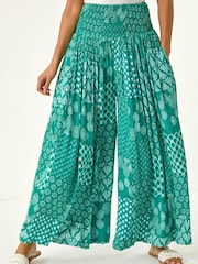 Roman Green Swirl Print Palazzo Wide Leg Trouser - Image 4 of 5