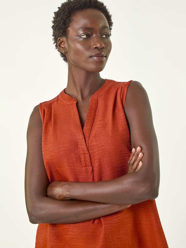 Roman Orange V-Neck Front Pleat Vest Top - Image 1 of 5