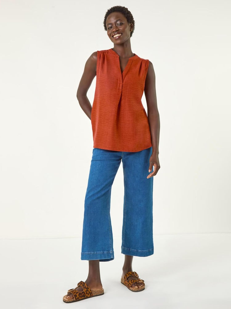 Roman Orange V-Neck Front Pleat Vest Top - Image 2 of 5