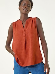 Roman Orange V-Neck Front Pleat Vest Top - Image 5 of 5