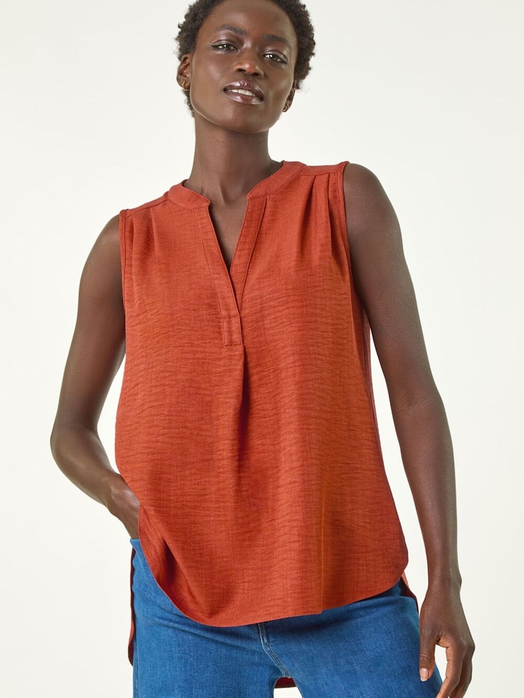 Roman Orange V-Neck Front Pleat Vest Top - Image 5 of 5