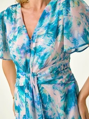 فستان متوسط الطول بكشكشة وطبعة تجريدية للأحجام الصغيرة من Roman - Image 5 of 5