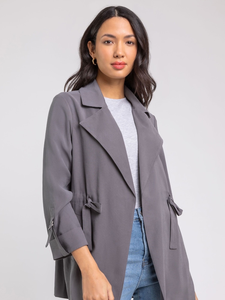 Roman Grey Tie Waist Longline Jacket - Image 1 of 5