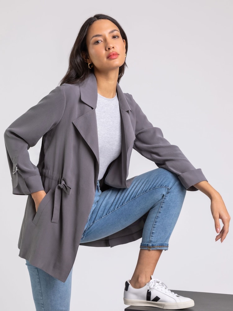 Roman Grey Tie Waist Longline Jacket - Image 2 of 5