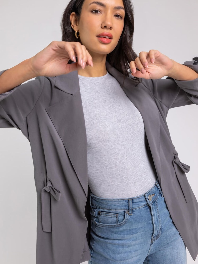 Roman Grey Tie Waist Longline Jacket - Image 5 of 5