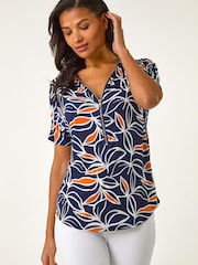 Roman Orange Textured Print Zip Detail Top - Image 1 of 5
