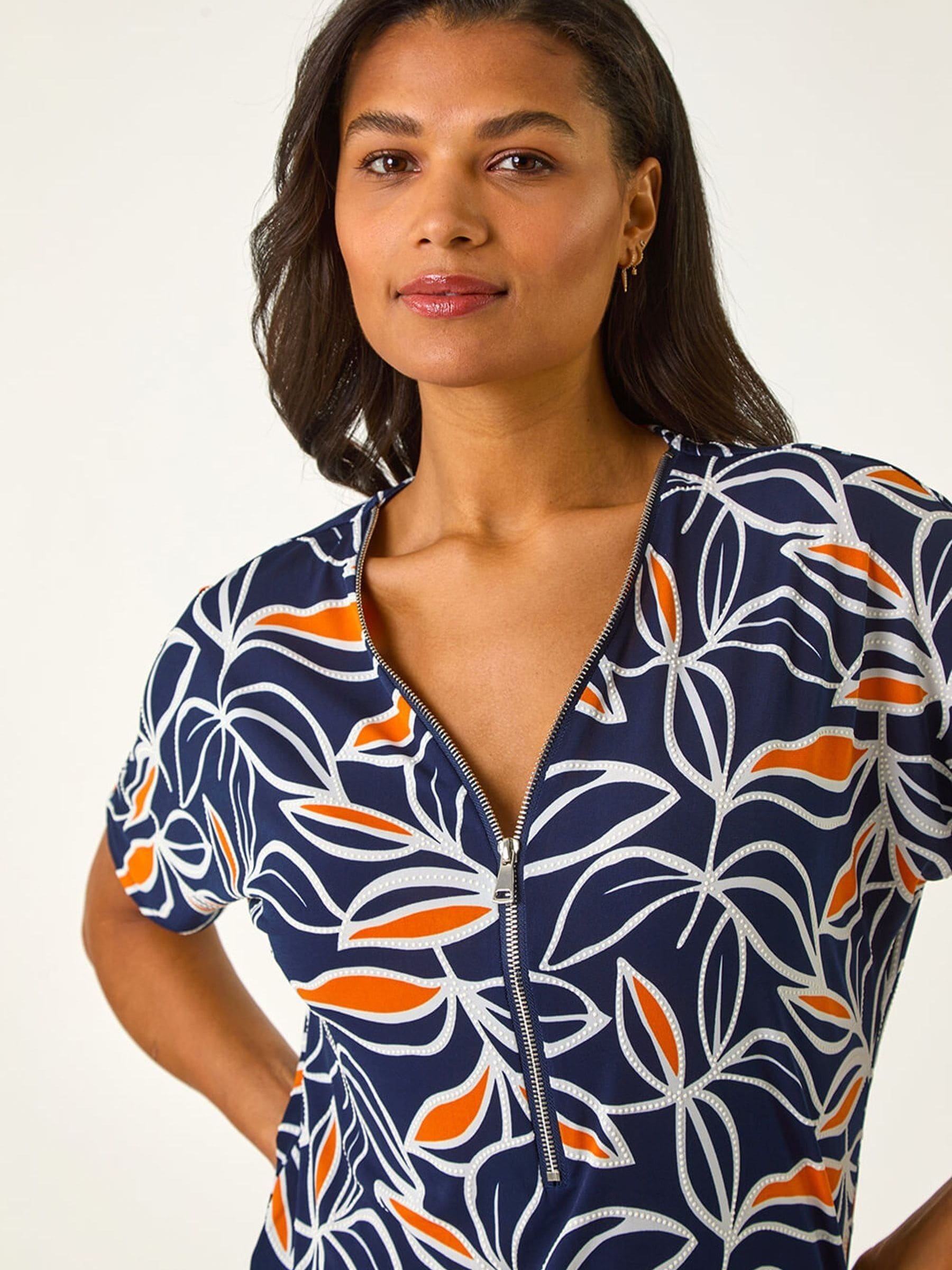 Buy Roman Orange Textured Print Zip Detail Top from Next Canada