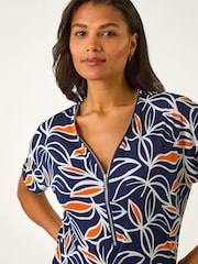 Roman Orange Textured Print Zip Detail Top - Image 4 of 5