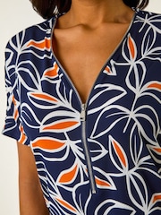 Roman Orange Textured Print Zip Detail Top - Image 5 of 5