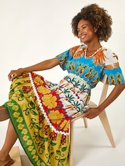 Roman Red Tropical Print V-Neck Maxi Dress - Image 1 of 5