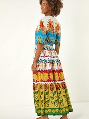 Roman Red Tropical Print V-Neck Maxi Dress - Image 3 of 5