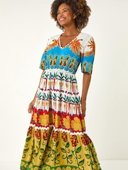 Roman Red Tropical Print V-Neck Maxi Dress - Image 4 of 5