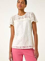 Roman White Lace Frill Top - Image 1 of 5