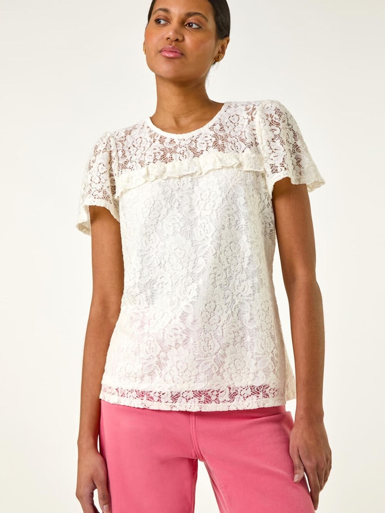 Roman White Lace Frill Top - Image 1 of 5 Roman White Lace Frill Top - Image 1 of 5