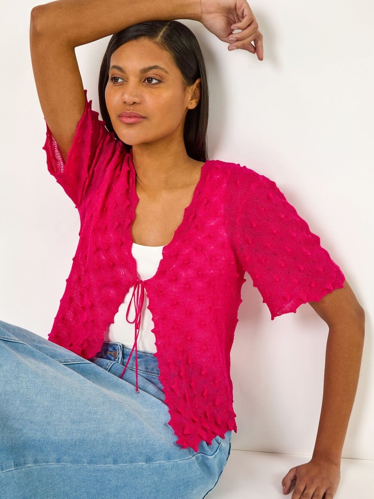 Roman Pink Textured Tie Front Shrug - Image 1 of 5