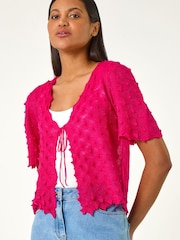 Roman Pink Textured Tie Front Shrug - Image 4 of 5
