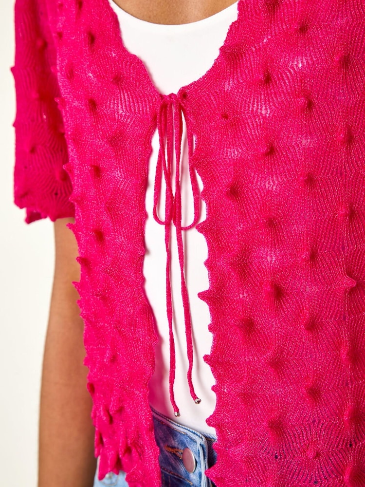 Roman Pink Textured Tie Front Shrug - Image 5 of 5