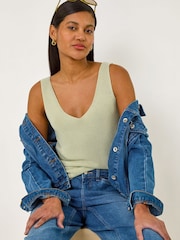 Roman Green Shimmer V-Neck Knitted Vest - Image 1 of 5