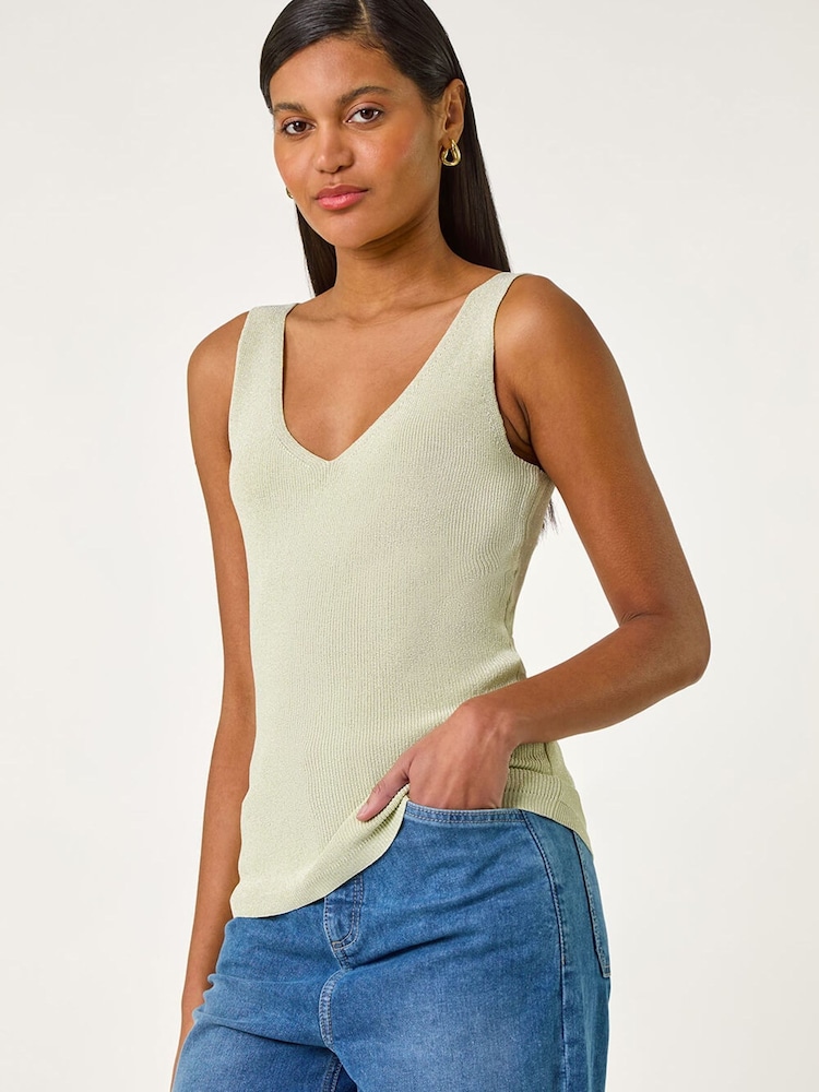 Roman Green Shimmer V-Neck Knitted Vest - Image 5 of 5