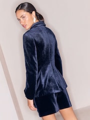 Lipsy X Samie Elishi Navy Velvet Blazer - Image 5 of 5