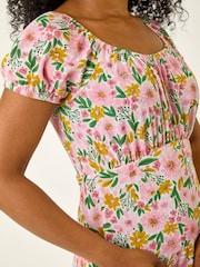 Roman Pink Petite Floral Print Frill Stretch Dress - Image 5 of 5