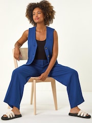 Roman Blue Smart Twill Wide Leg Pocket Trousers - Image 1 of 5