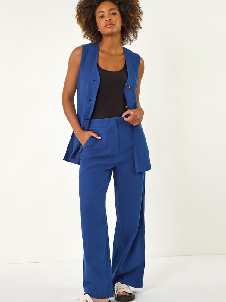Roman Blue Smart Twill Wide Leg Pocket Trousers - Image 2 of 5