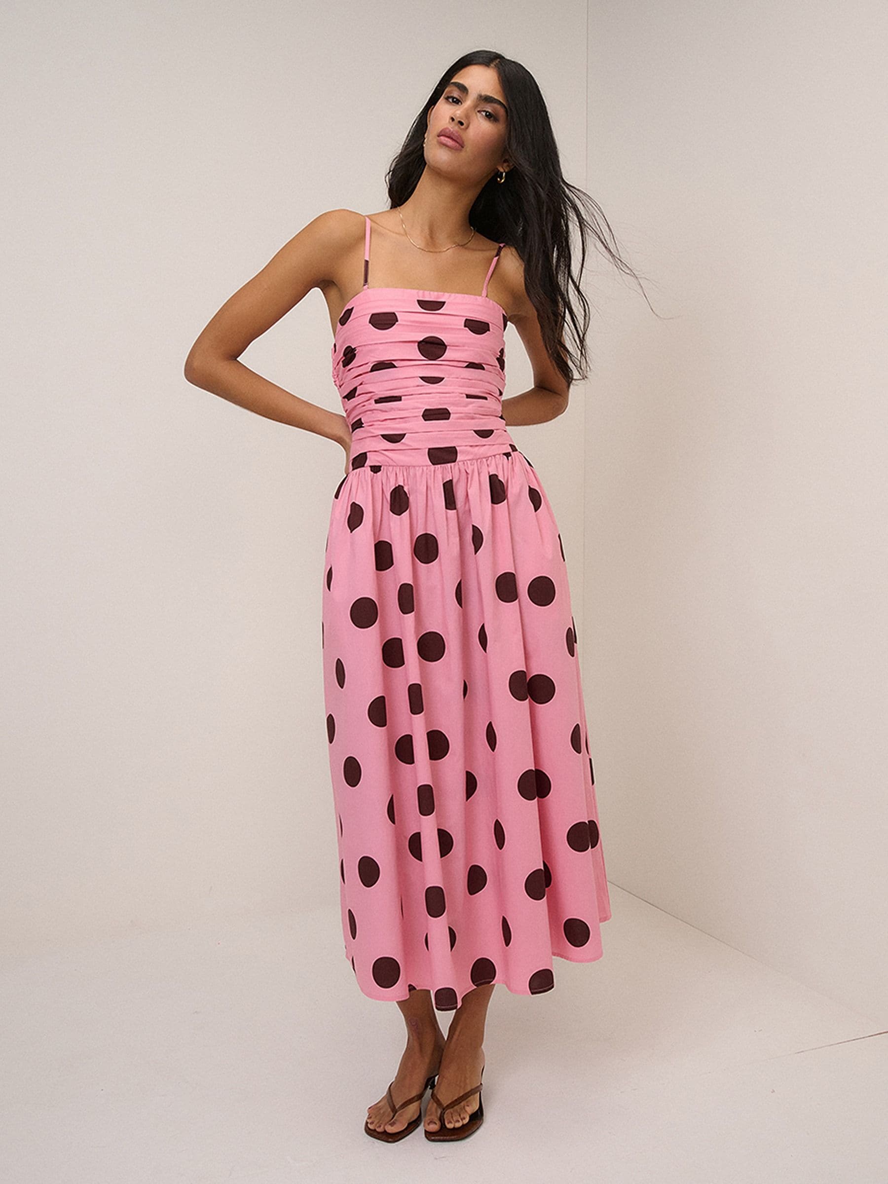 young love midi dress in pink line & dot Buy Nobodys Child Pink and Brown Polka Dot Alice Bandeau A-Line Midi Dress  from Next USA