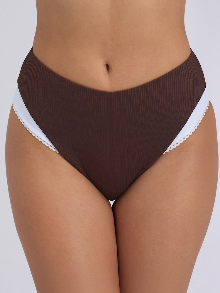 Boux Avenue Brown Rivoli Picot High Waist Bikini Bottoms - Image 1 of 5