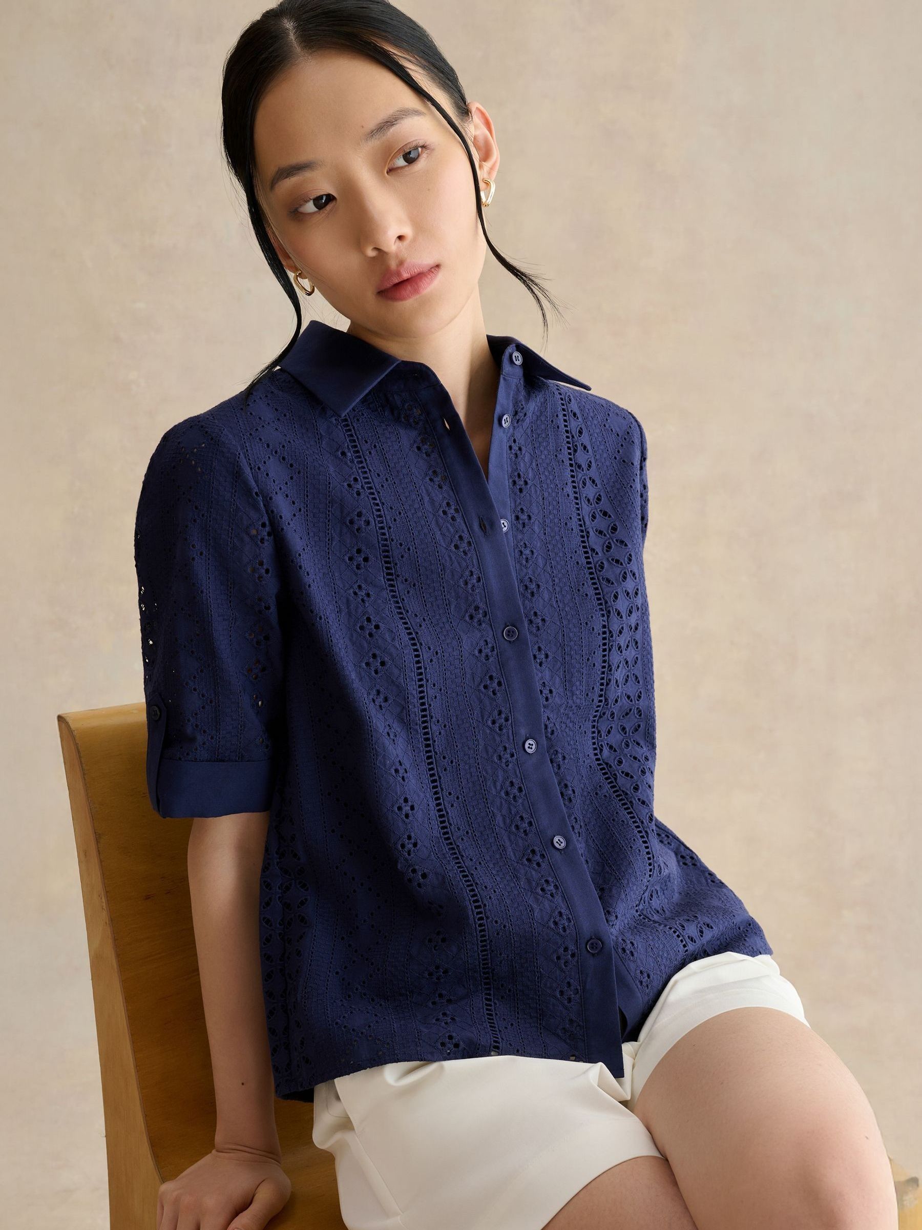 Buy Hobbs True Navy Cristie Broderie Shirt from Next USA