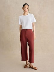 Hobbs Syrup Brown Petite Lillie Linen Cropped Trousers - Image 1 of 5